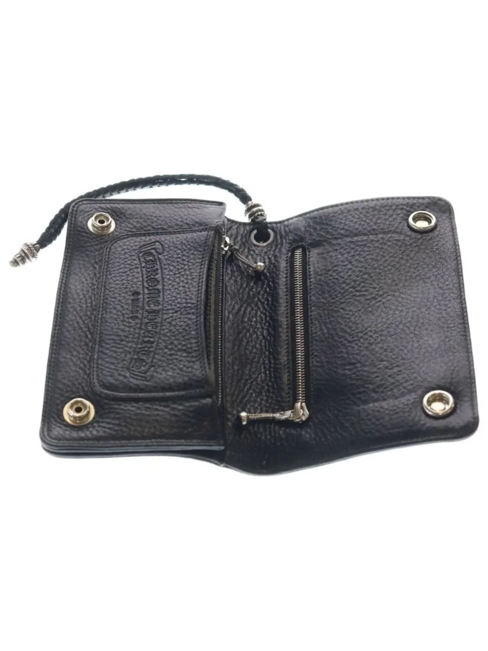 Chrome Hearts Strap Cross Ball Button Leather Wallet Black